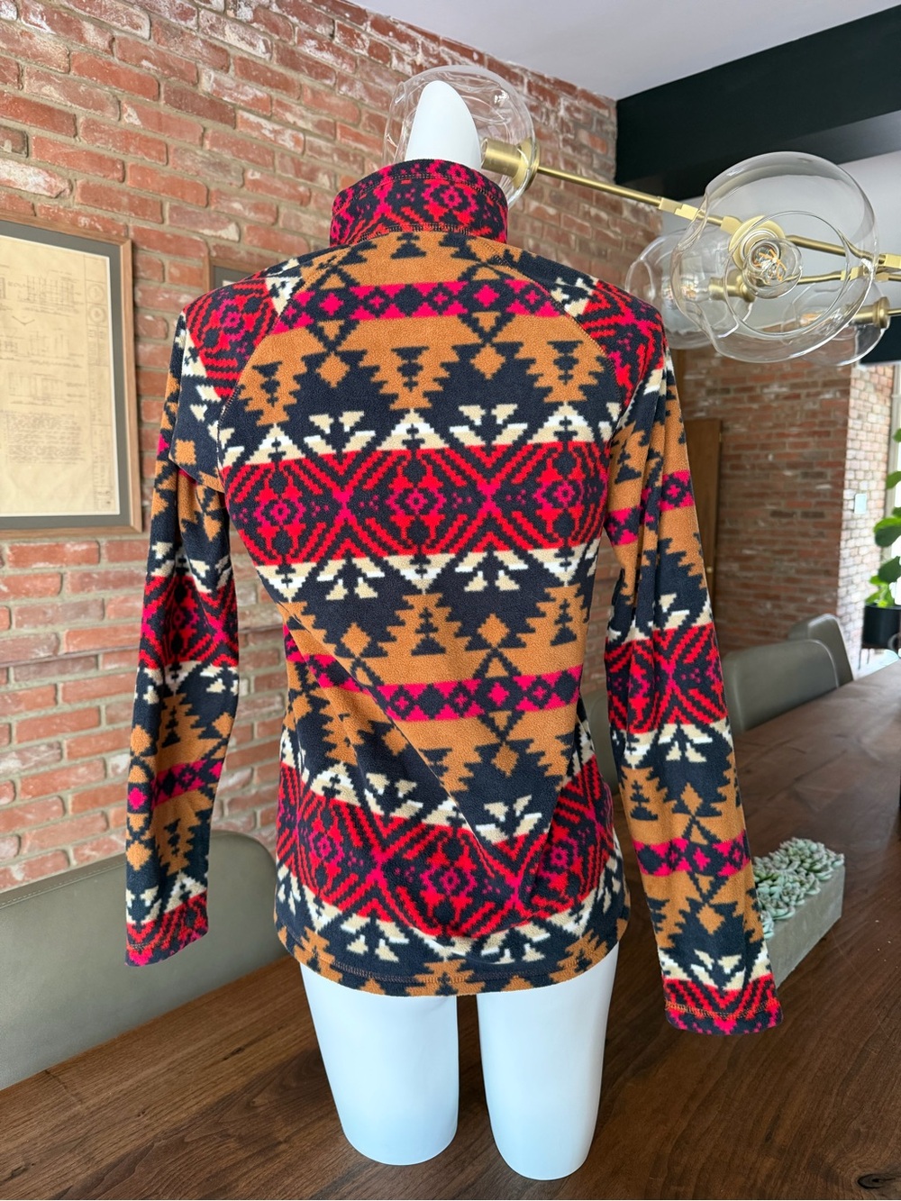Eddie Bauer Aztec Mock Neck Pullover — Red, Tan, Black & Cream